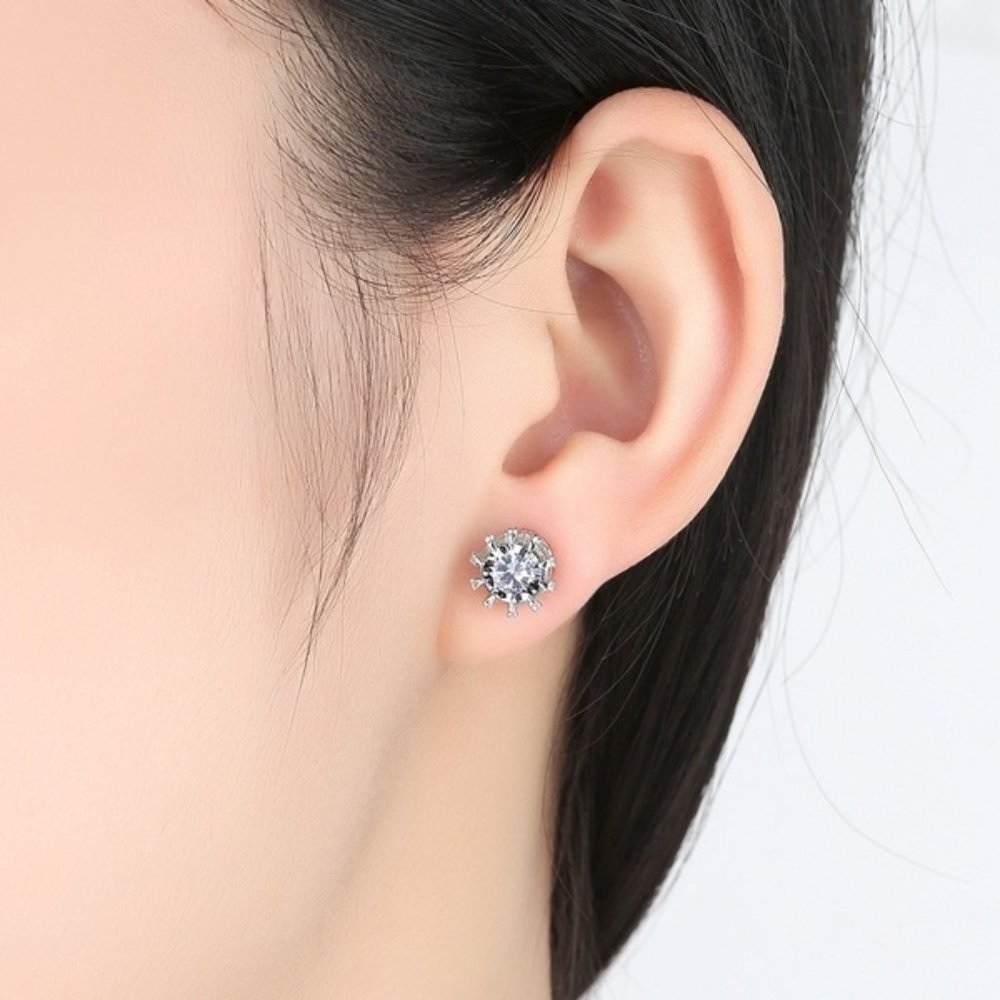 1 CT Crown Gold Diamond Wedding Earrings Gift - Picture 4 of 5